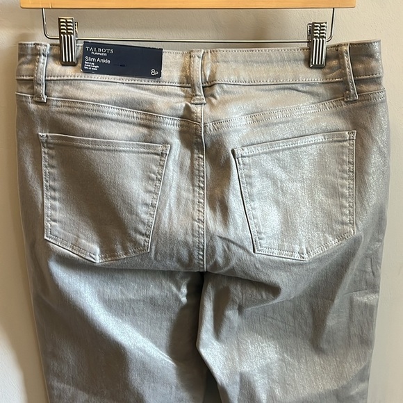 Talbots Flawless Slim Ankle Jeans Pants Metallic Silver NWT Size 8P Petite Crop - Picture 5 of 12